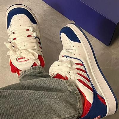 Niche Red and Blue Retro Board Shoes Women's 2025 Autumn New Versatile Platform Bread Shoes Low-top Casual Sports Shoes Tide