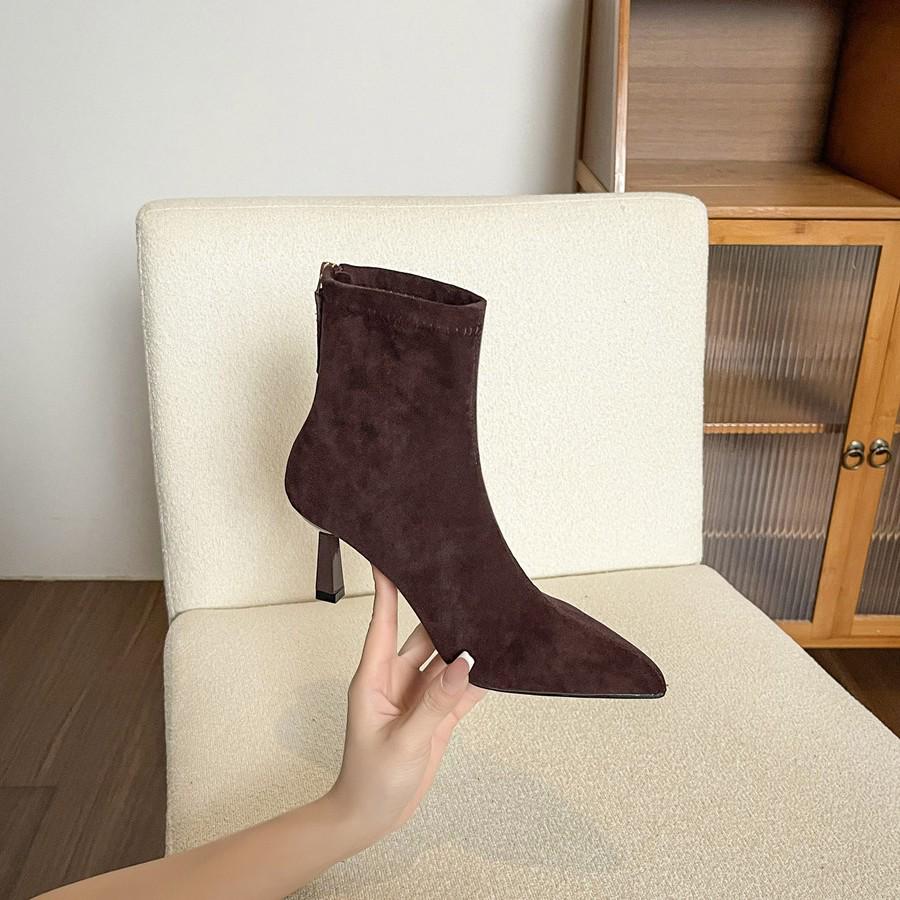 2025 Autumn/Winter Stretch Suede Stiletto Heel Pointed Toe Ankle Boots – Sexy, Soft, Comfortable Sock Design