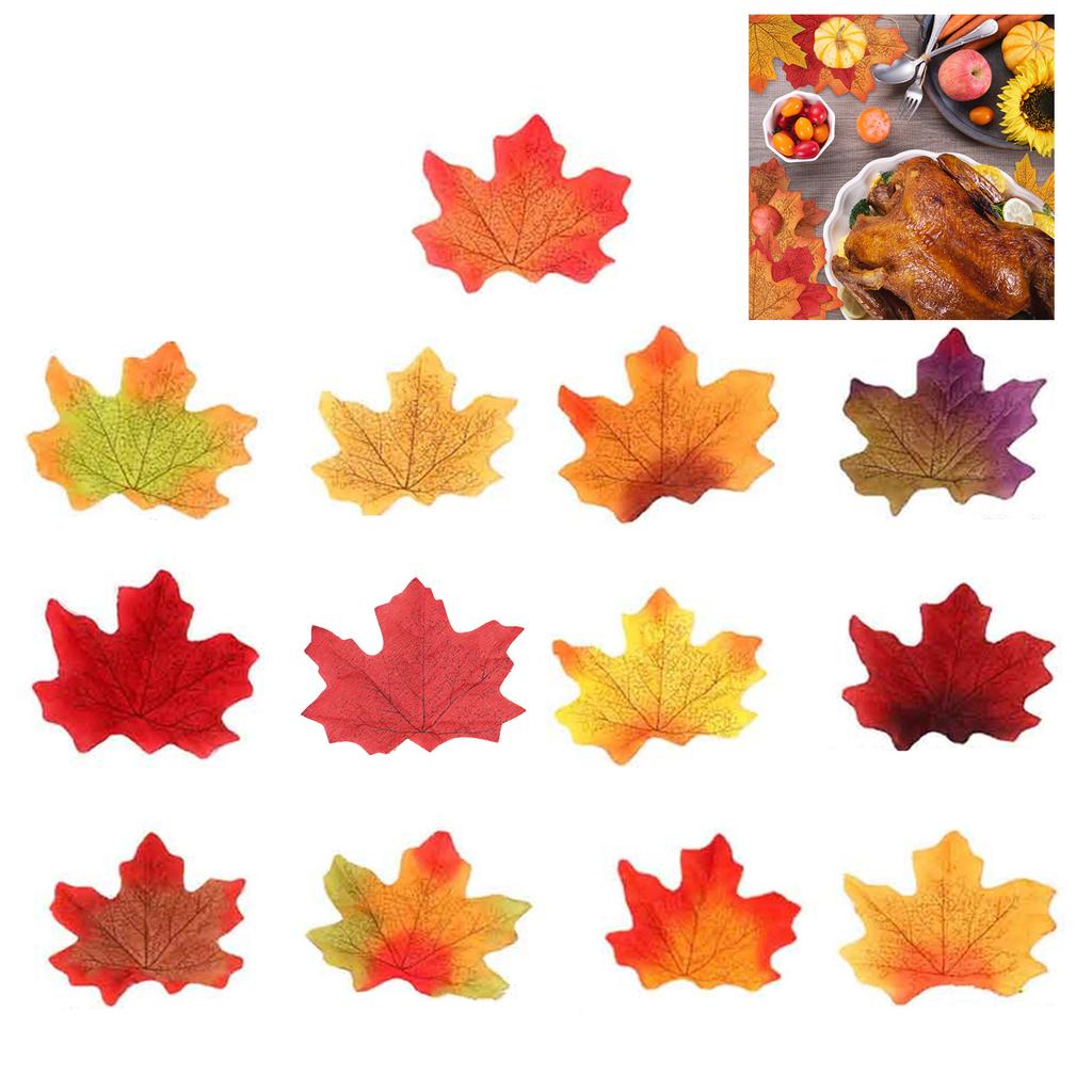Set of 100 Artificial Maple Leaf Decorations Simulation Silk Fabric Maple Leaf for Home Wedding and Festive Displays