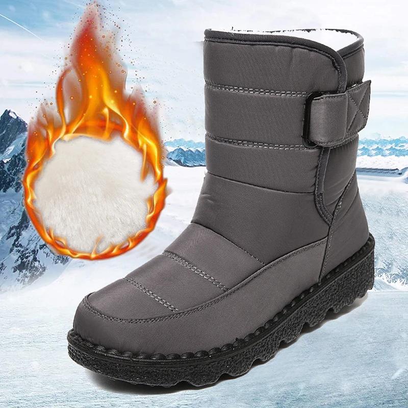 Rimocy Non Slip Waterproof Snow Boots For Women  Thick Plush Winter Ankle Boots Woman Platform Keep Warm Cotton Padded Shoes
