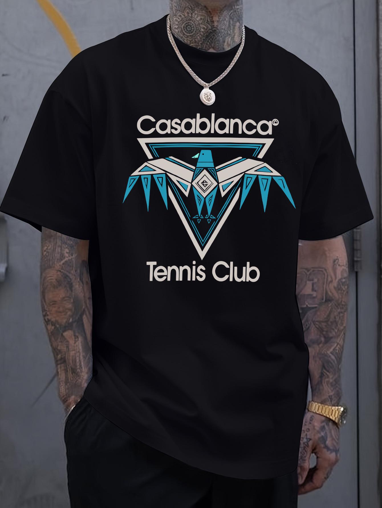 Casablanca Tennis Club Graphic Cotton T-shirt - White Short Sleeve Crewneck with Orange & Black Print M