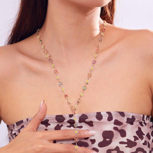 Trendige Gold Silber Farbe Glas Lange Y-förmige Halskette Metall Schlüsselbeinkette Sommerurlaubsparty Böhmischer Körperschmuck Geschenke