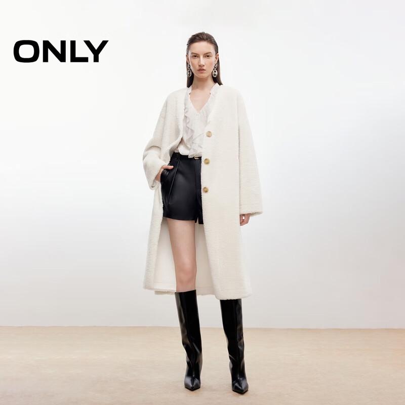 ONLY Women's Elegant V-Neck Plush Long Padded Coat