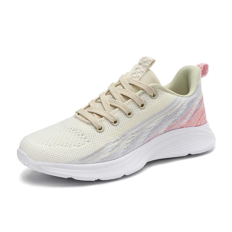 Women Breathable Mesh Sneakers Fashion Colorful Casual Sports Shoes Ladies Light Knitted Running Shoes Elastic Non Slip Sole