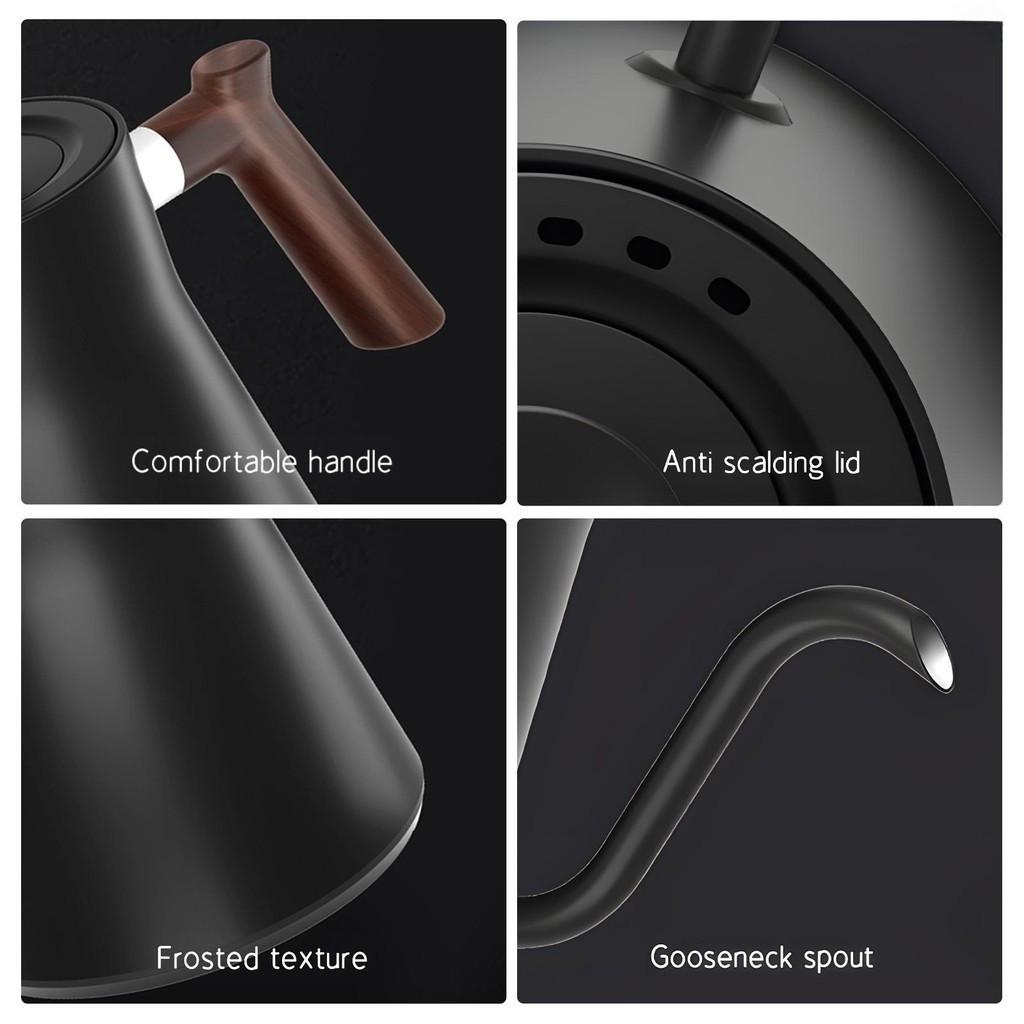 1200W High Power Electric Gooseneck Kettle 0.9L Large Capacity Tea Kettle NTC Temperature Control Stainless Steel Water Boiler