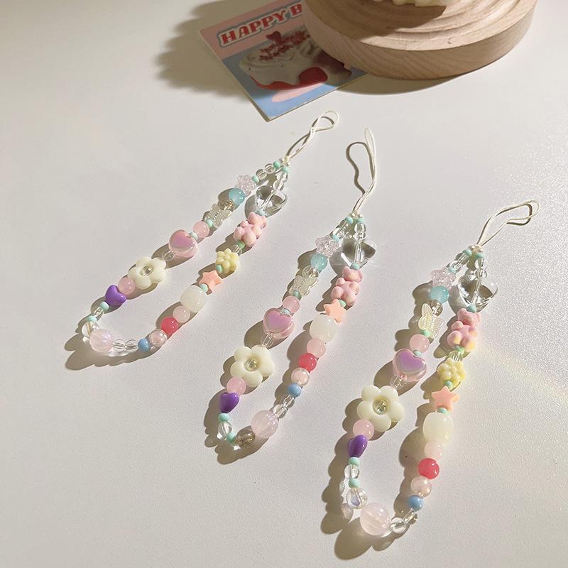 Korea Cute 3D Flower Bear Phone Lanyard For iPhone 15 Samsung Strap Girl Chain Pendant Candy Rope Jewelry Hanging Keychain Charm