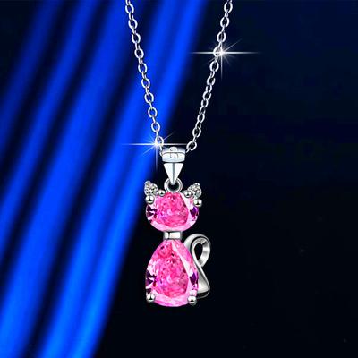 Jolie Chaîne Pendentif Chat Rose Cristal Zirconium Vintage Bijoux de Mariage Pour Femmes