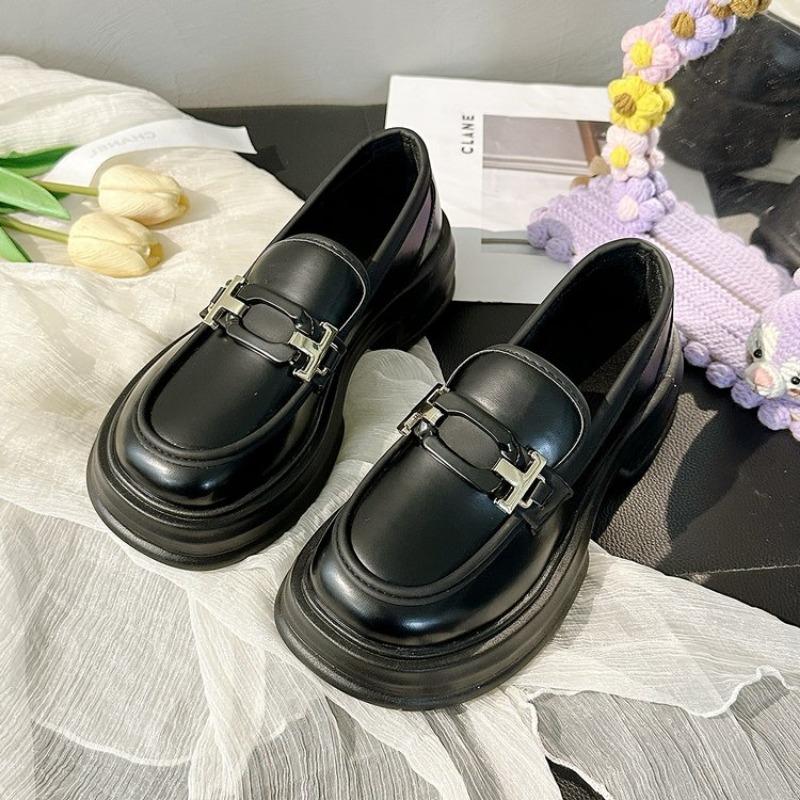 

Shallow autumn new color matching women s single shoes, muffin leather shoes, thick-soled inner height-increasing women s shoes 35 чёрный