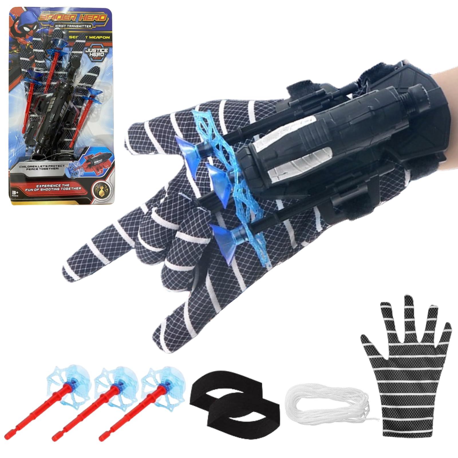 

GRHONC Spider Web Shooter String Toy with Suction and Launcher for Kids Cup, Trigger, Rope, (Black)