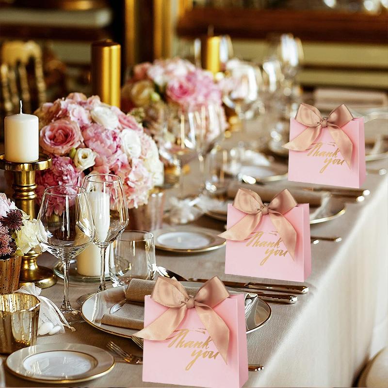 5/10pcs Thank You Candy Box With Ribbon Wedding Favors Chocolate Gift Box for Guests Christmas Baby Shower Birthday Party Decor