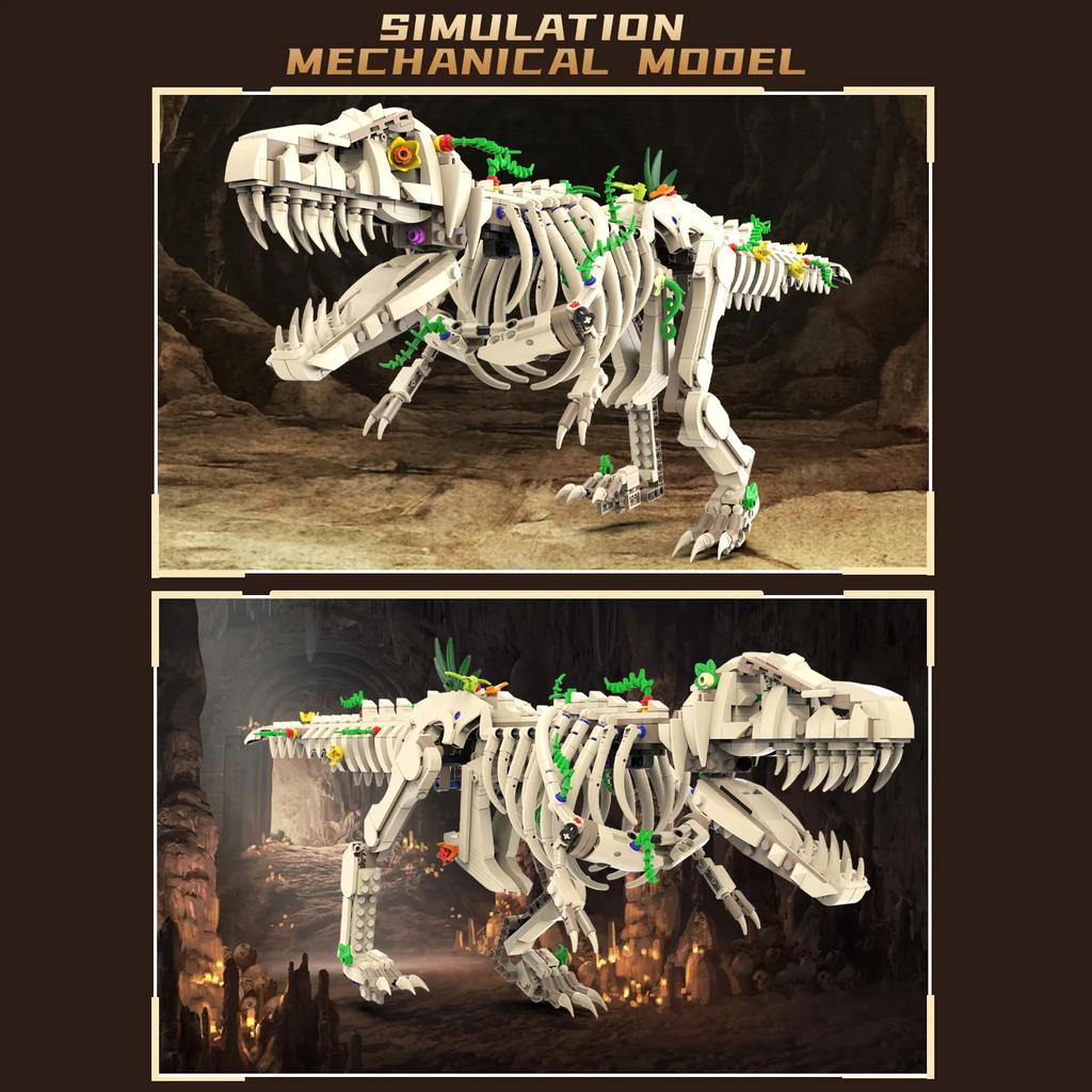 1226Pcs Jurassic Tyrannosaurus Rex Fossil Skeleton Building Blocks Electric Driven Education Dinosaur Model Toys Holiday Gifts