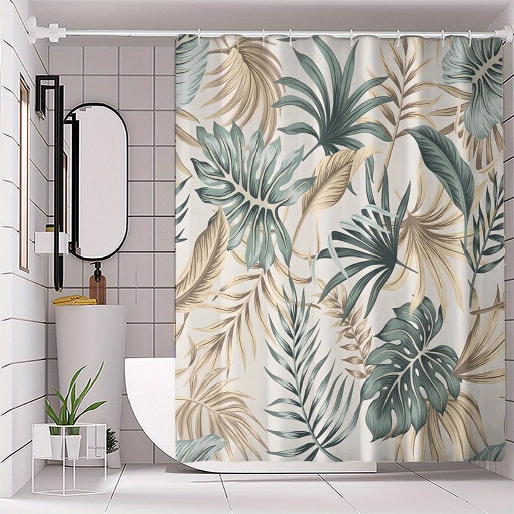 Tropical Plant Pattern Design Spring Bathroom Curtain Digital Printing Polyester Waterproof Shower Curtain No Drilling Required