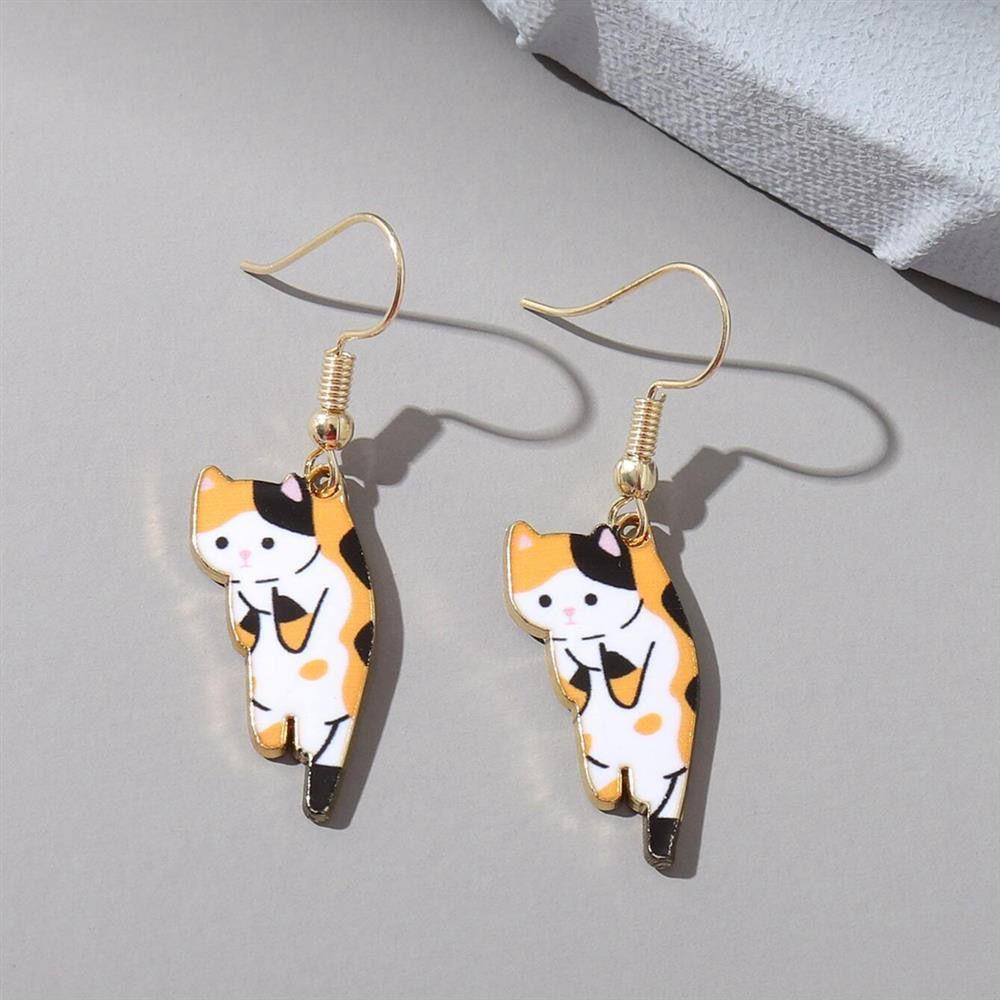 6 Colors Cartoon Animal Cat Alloy Dangle Earring for Women Lovely Simple Daily Kitten Ear Zircon Wholesale Christmas Gift