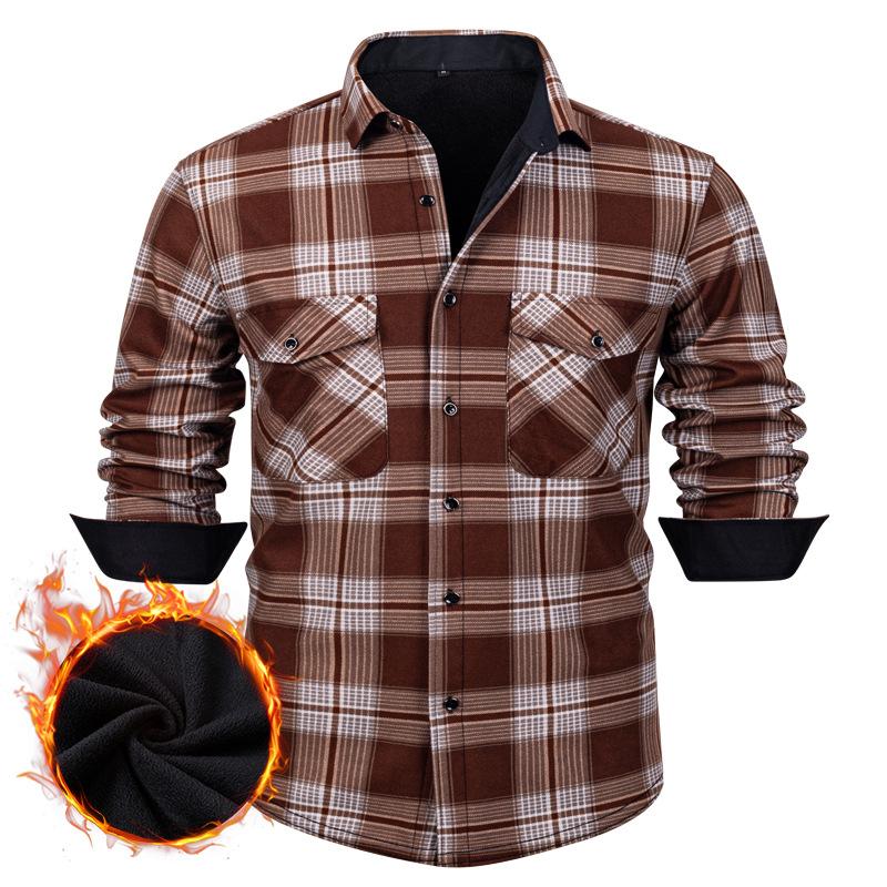 Men's Winter Long Sleeve Thermal Shirt Thickened Plaid Shirt