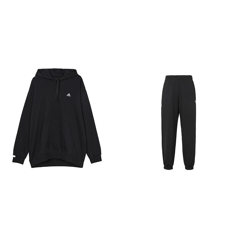 

Adidas Однотонный флисовый толстый спортивный повседневный свитер с длинными рукавами и капюшоном, свободные трикотажные брюки-джоггеры с манжетами IV7600+IV7603 S