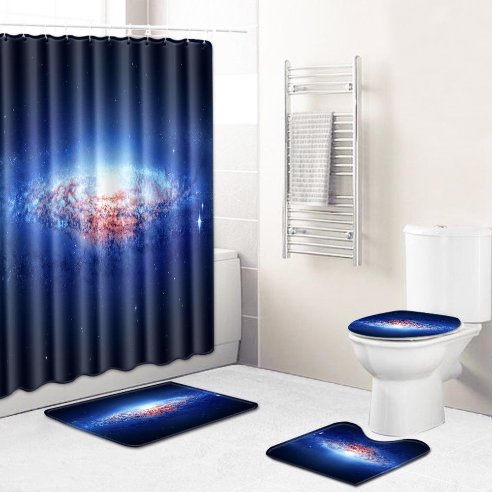 Landscape Shower Curtain Floor Mat Combination Four-Piece Set Bathroom Toilet Carpet Shower Room Mat Foot Mat