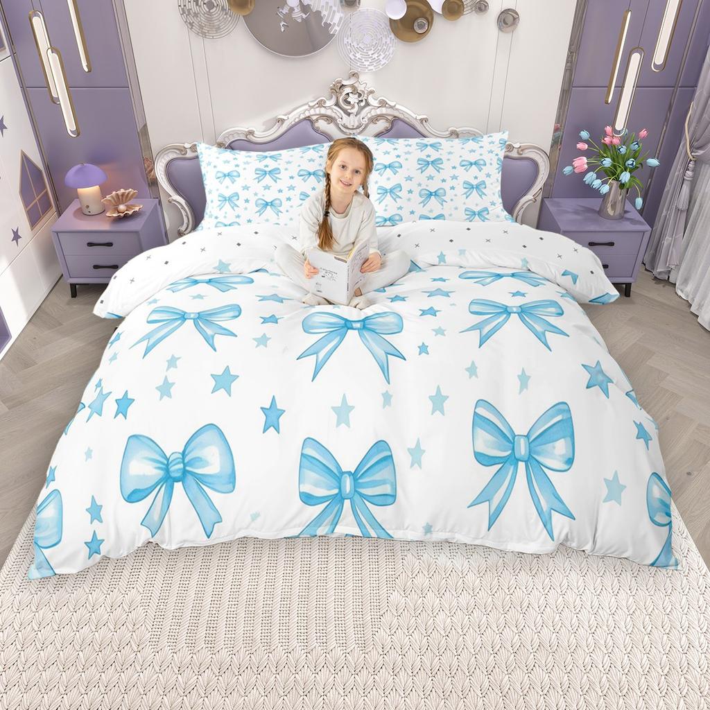 Homewish Princess Style Duvet Cover Set, Pink Bow Knot Ribbon Bed Set, Girls Bow-Tie Quilt Cover Set