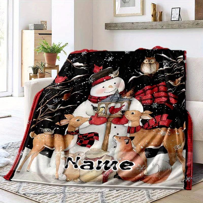 Christmas Deer Tree Customized Your Name Blanket Warm Comfortable Soft Blanket For Chair Office Sofa Bed Sofa Office Camping Suitable For Gifting