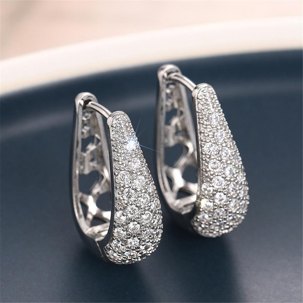 Luxury Female White Zircon Stone Hoop Earrings Vintage Fashion Gold Color Wedding Jewelry For Women