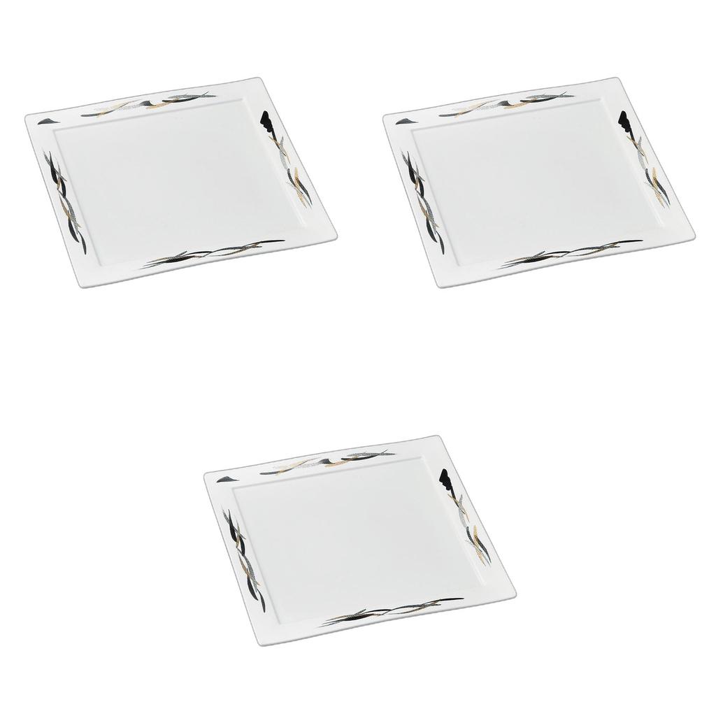 Set of 3 and Silver Square Plates x x Square Setomonohonpo Black, Gold, 9.0mm [26.8 26.8 1.6cm] Plates, Ceramic,