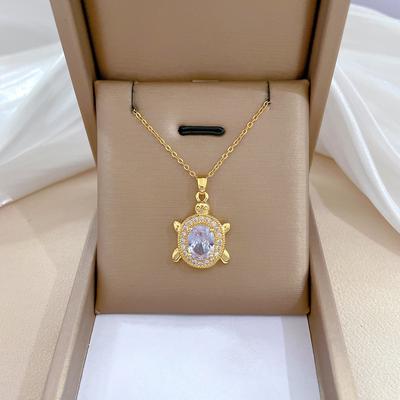 Classic Personality Micro-paved Cute Turtle Animal Necklace Fashionable Charm Micro-paved Zircon Versatile Clavicle Chain