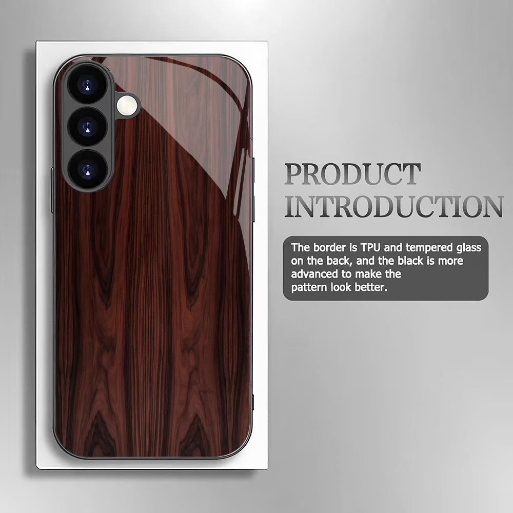 Vintage Wood Grain Texture Tempered Glass Phone Case Suitable for Samsung Galaxy S26 S25 S24 S22 S21 S20FE/Ultra/Plus Shockproof