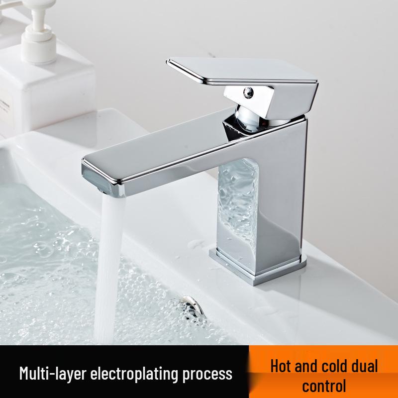 Square Single-Hole Bathroom Faucet for Hot/Cold Water