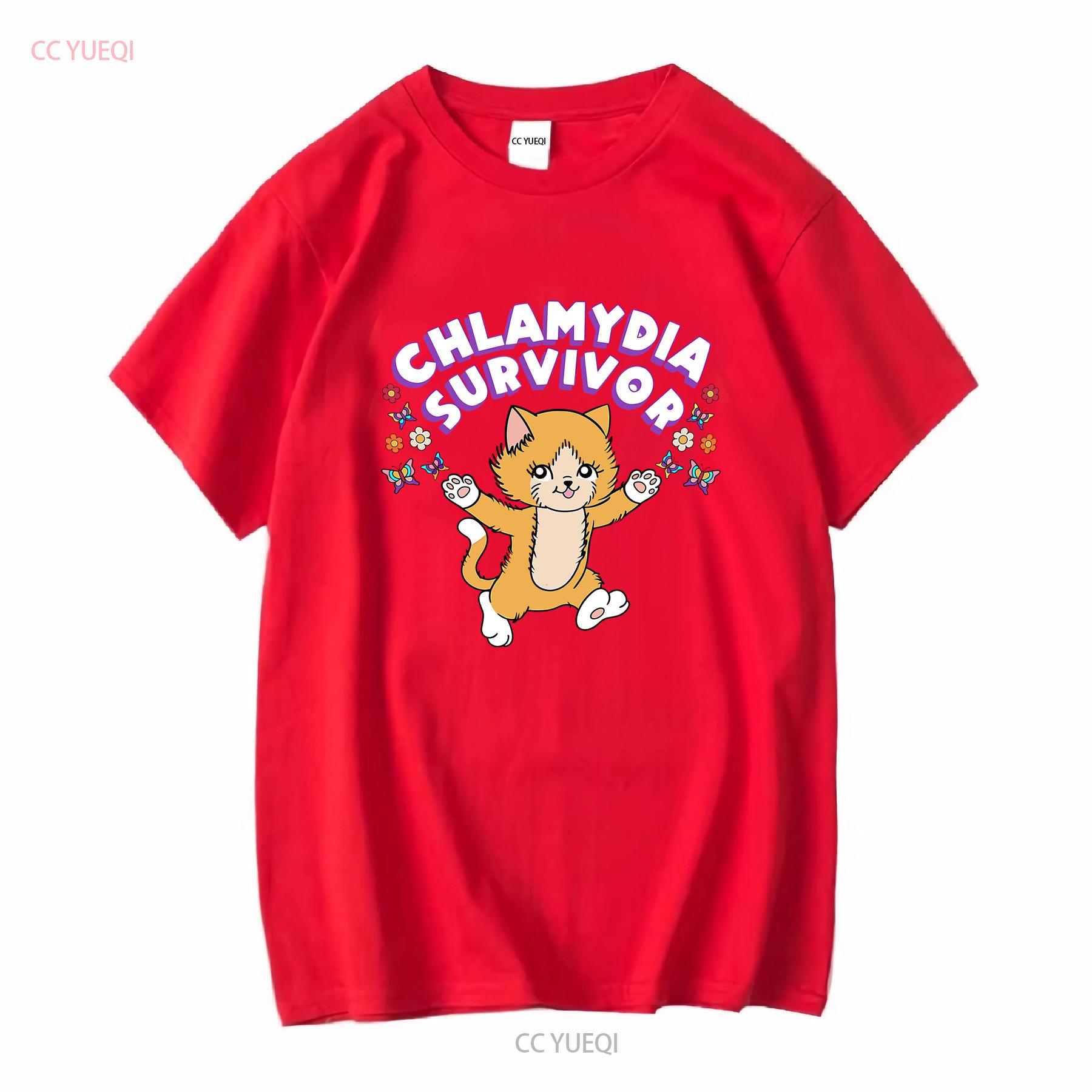Chlamydia Survivor T Shirt Oddly Specific Sarcastic Cat Lover  vintage Washed Stylish homme streetwear Top For Everyday Wear S