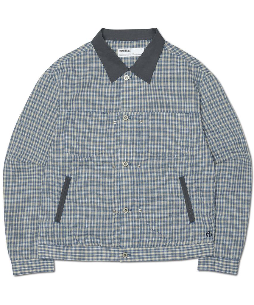 Nomanual Check Trucker Jacket - Washed Blue