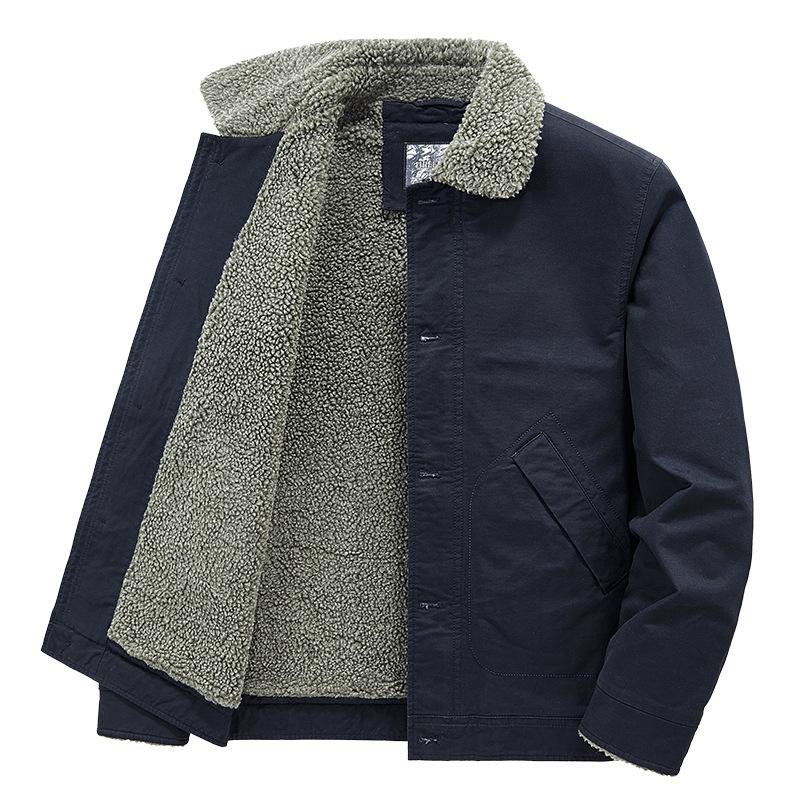 Zimní trendy bavlněný kabát pro muže, sametová a zateplená bavlněná bunda, hřejivý kabát z jehněčí vlny, bavlněný pracovní kabát s klopami