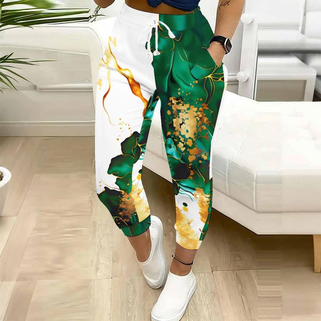 Summer Ladies Butterfly Floral Print Printed Sweatpants Loose Fit Drawstring Joggers Elastic Cuff Daily Casual Pants
