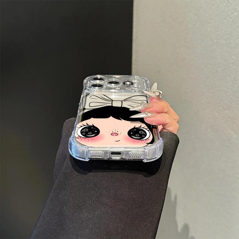 Shockproof 4-Corner Protective Case for iPhone 16 Pro, Cute Cartoon Bowknot Girl Design, Apple 17 Case, Soft Silicone Full Coverage