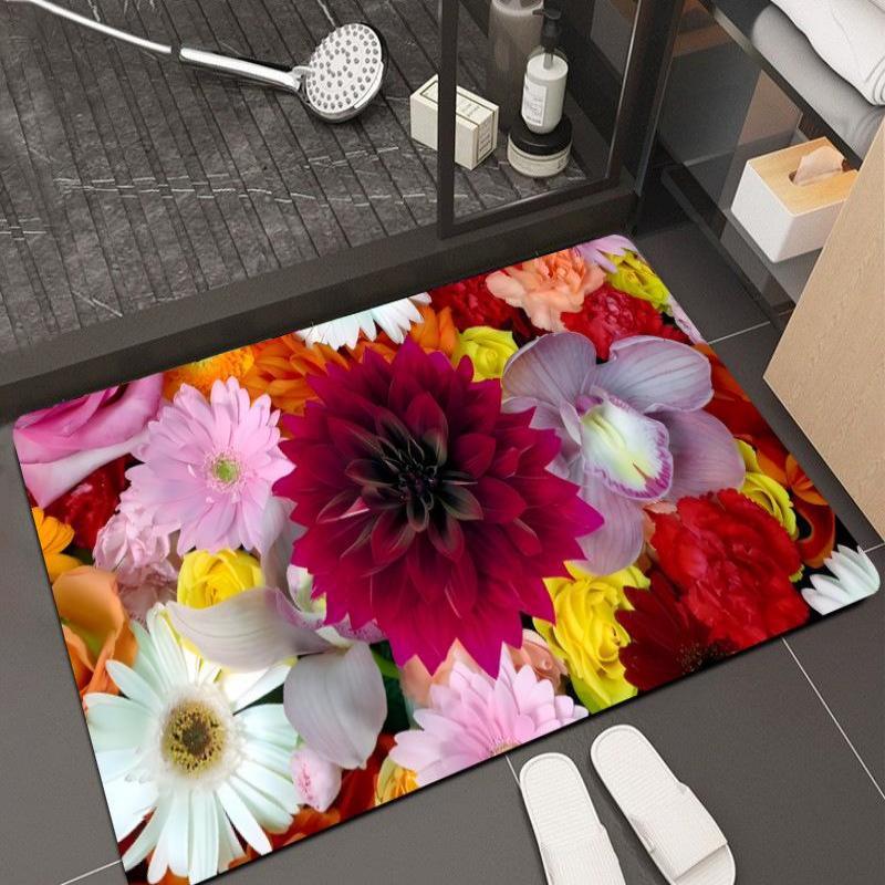 Floor Mat New Three-Dimensional Plant Flower Home Bathroom Bathroom Absorbent Carpet Non-Slip Mat
