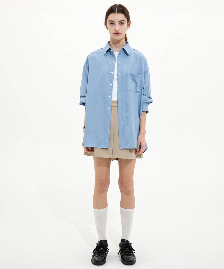 TRIP LE SENS Wrinkle-Free Oversized Denim Shirt_Light Blue