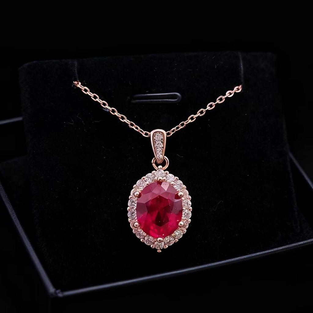 Fashion Jewelry Simulation Sapphire Ruby Vintage Ring Stud Earrings Pendant Necklace Women's Jewelry Set