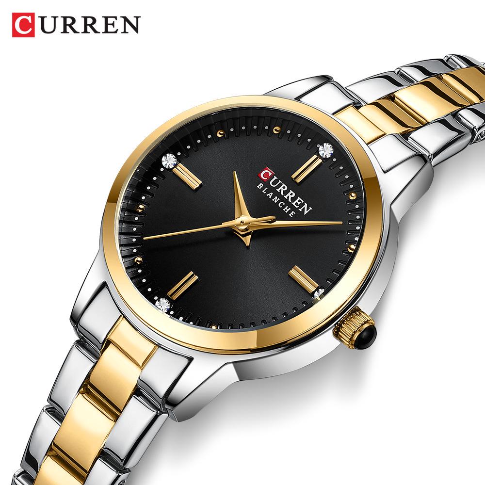 CURREN 9094 Women's Waterproof Quartz Watch: Stainless Steel Strap, Korean Style with Rhinestone Accents.