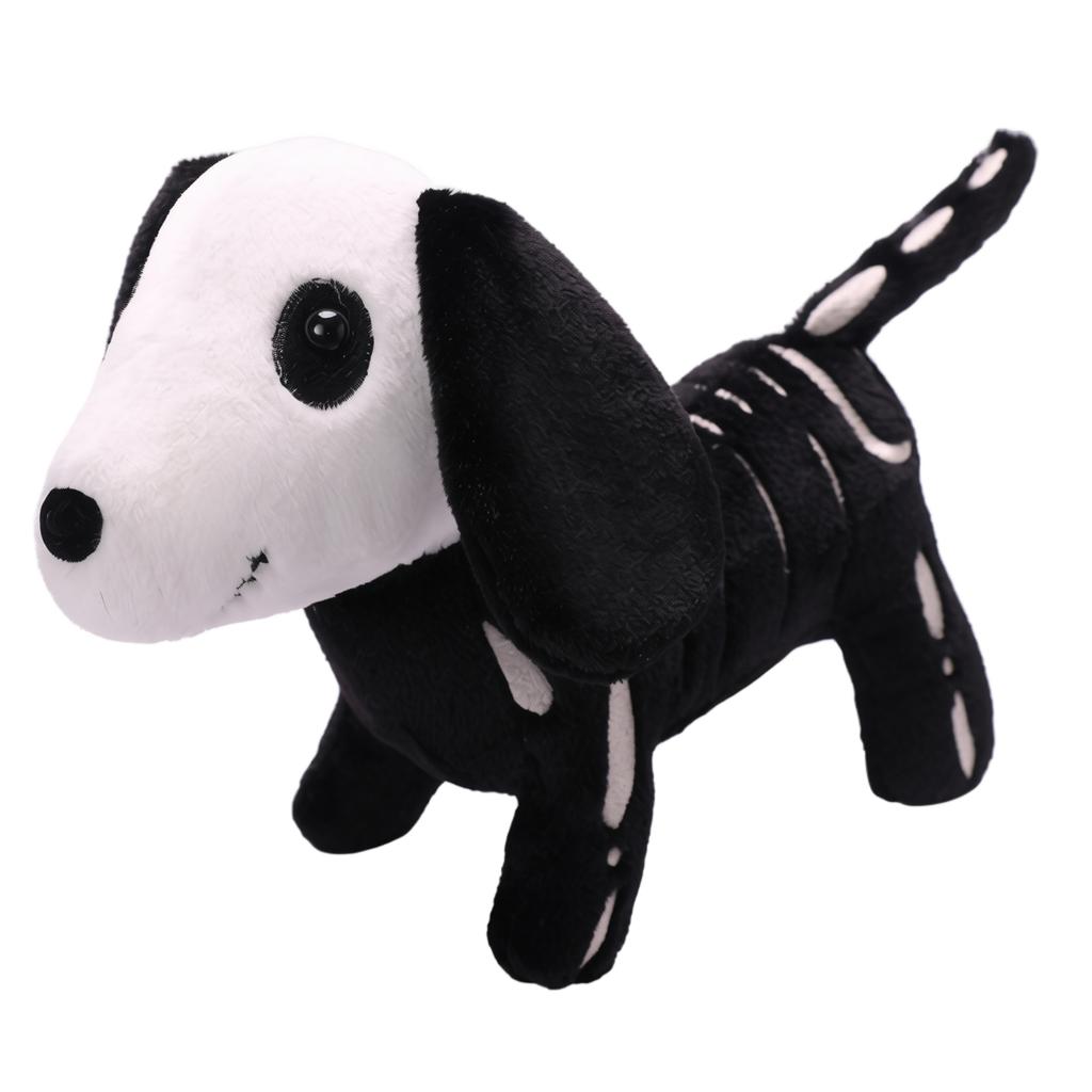 Plush Halloween Skeleton Dog Stuffed Animal Soft Toy with Stitching Details and Standing Pose for Seasonal Decoration or Collectible