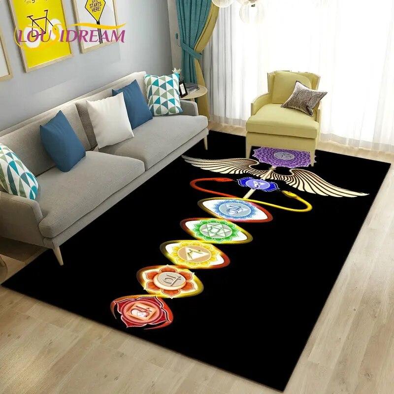 Rainbow 7 Chakra Mandala Bohemia Area Rug,Carpet Rug for Living Room Bedroom Sofa Doormat Decoration,Yoga Non-slip Floor Mat
