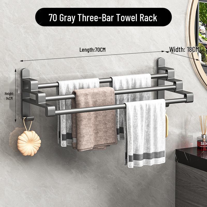 Punch-Free Multi-Bar Bathroom Towel Rack and Hanger Shelf
