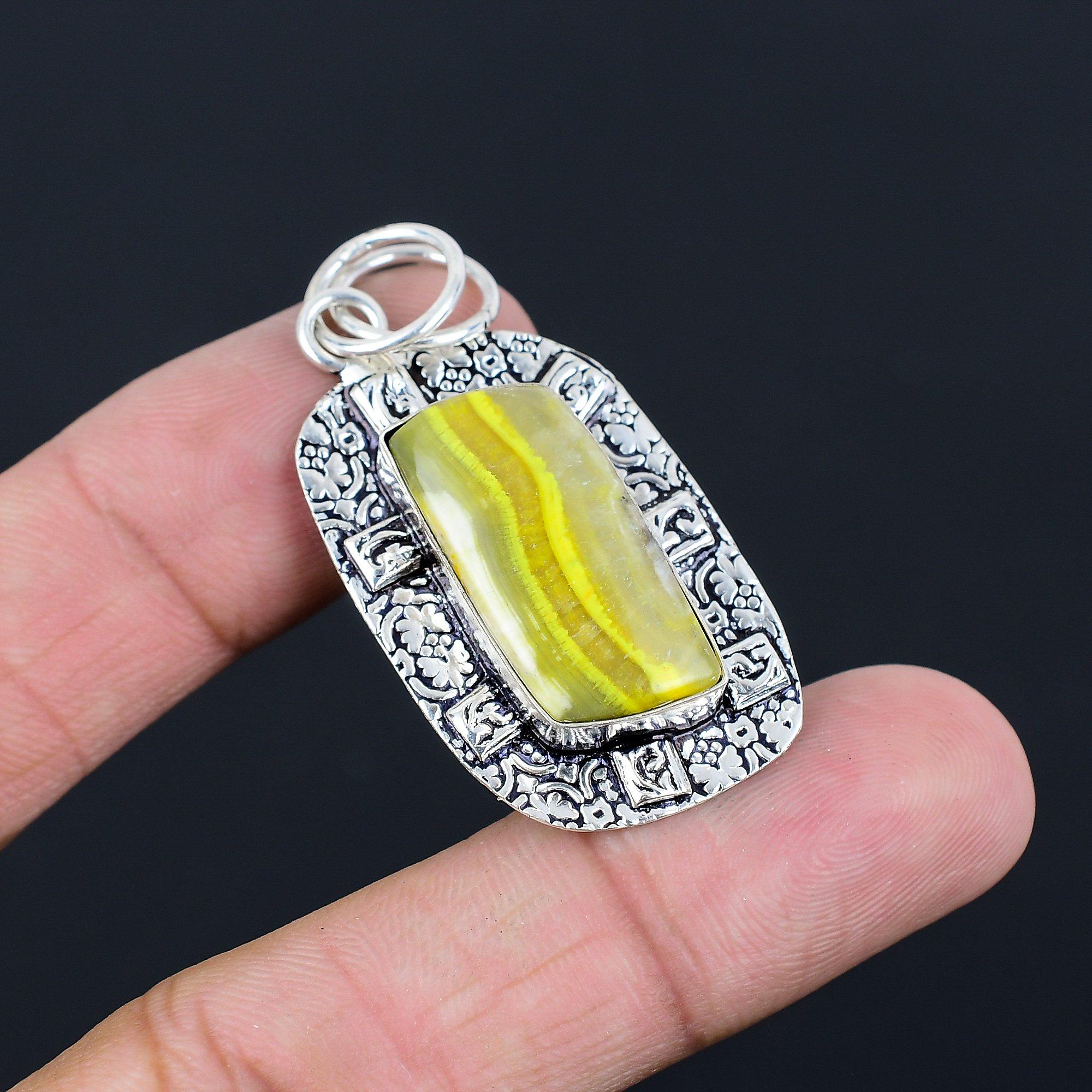 Bumble Bee Jasper Gemstone Birthday Trendy Bezel New Pendant 925 Sterling Silver