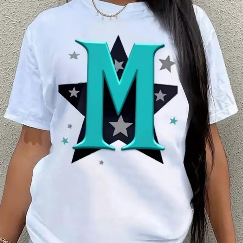 Stylish retro print women s crew neck T-shirt, comfortable and breathable, casual and versatile. XXS