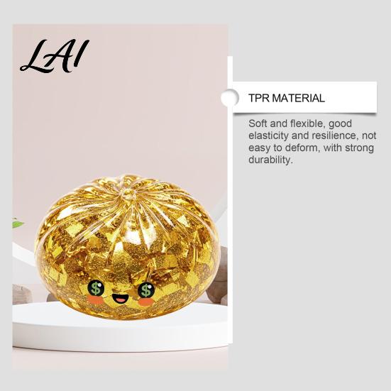 Knead Stress Reliever Gold Foil Steamed Bun Squeeze Ball Cute Food Shape Fidget Ornament Toy for Anxiety Relief Soft Elastic Maltose Reliever Funny