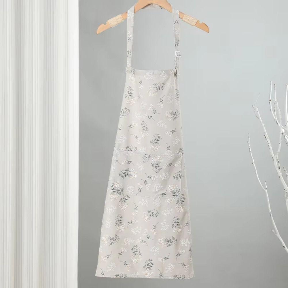 Floral Printed Kitchen Cooking Apron Anti-fouling with Pocket Florist Apron Cotton Linen Breathable Gardening Work Uniform