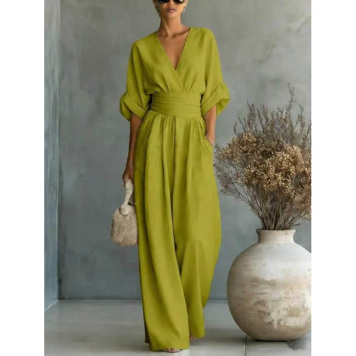 Tuta Elegante Monocolore con Scollo a V e Cintura in Vita per Donna - Nuova Collezione Primavera/Estate 2026