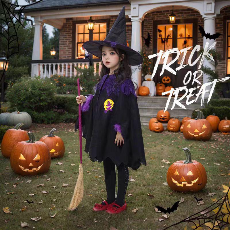 Halloween Witch & Vampire Costume Set for Girls: Cloak Cape Cosplay