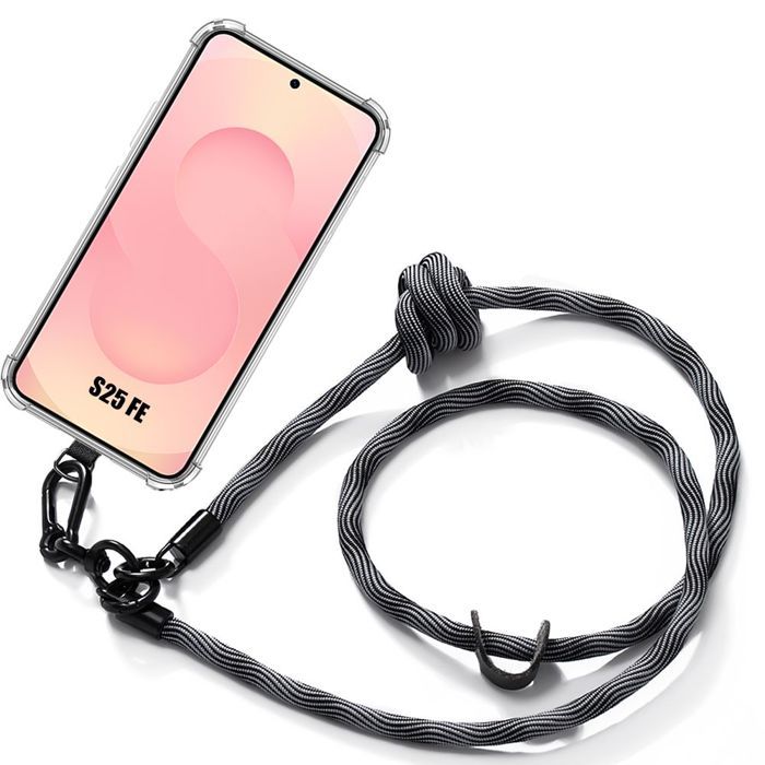 Coque Silicone - BOOLING - pour Samsung Galaxy S25 FE - avec Cordon Gris Amovible