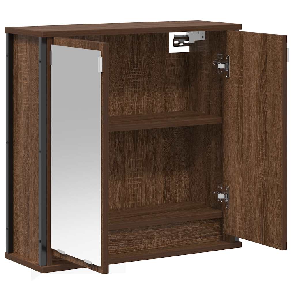 Bathroom Wall Cabinet with Mirror Brown Oak Effect 60 x 21 x 60 cm