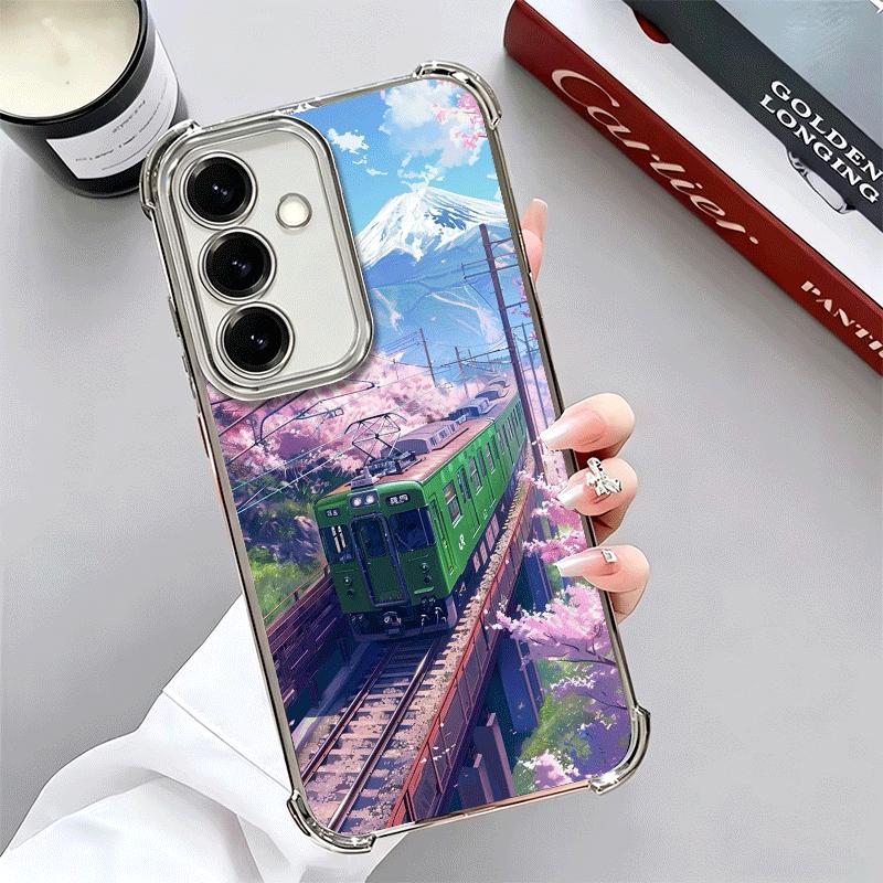 Retro Japanese Sakura Train Soft Phone Case For Samsung A17 A27 A07 A37 A57 A16 A56 A15 A55 A14 A54 A13 A53 A26 A36 A25 A35 A24