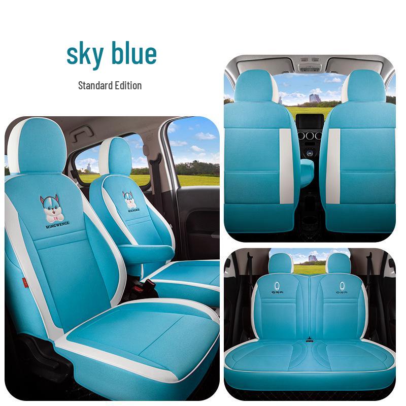Great Wall ORA Cartoon Full Linen Four Seasons Seat Cushion for Five-Seat Electric Cars.