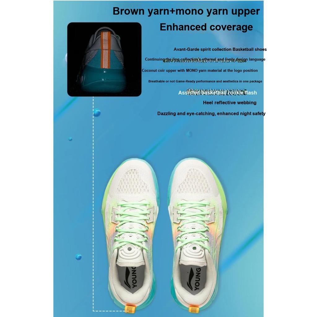 Li Ning Premium 4.0 Reflective Lightweight Breathable Rebound Low-Top Basketball Shoes Kids Sneaker Light-Gray Blue YKBU016-1